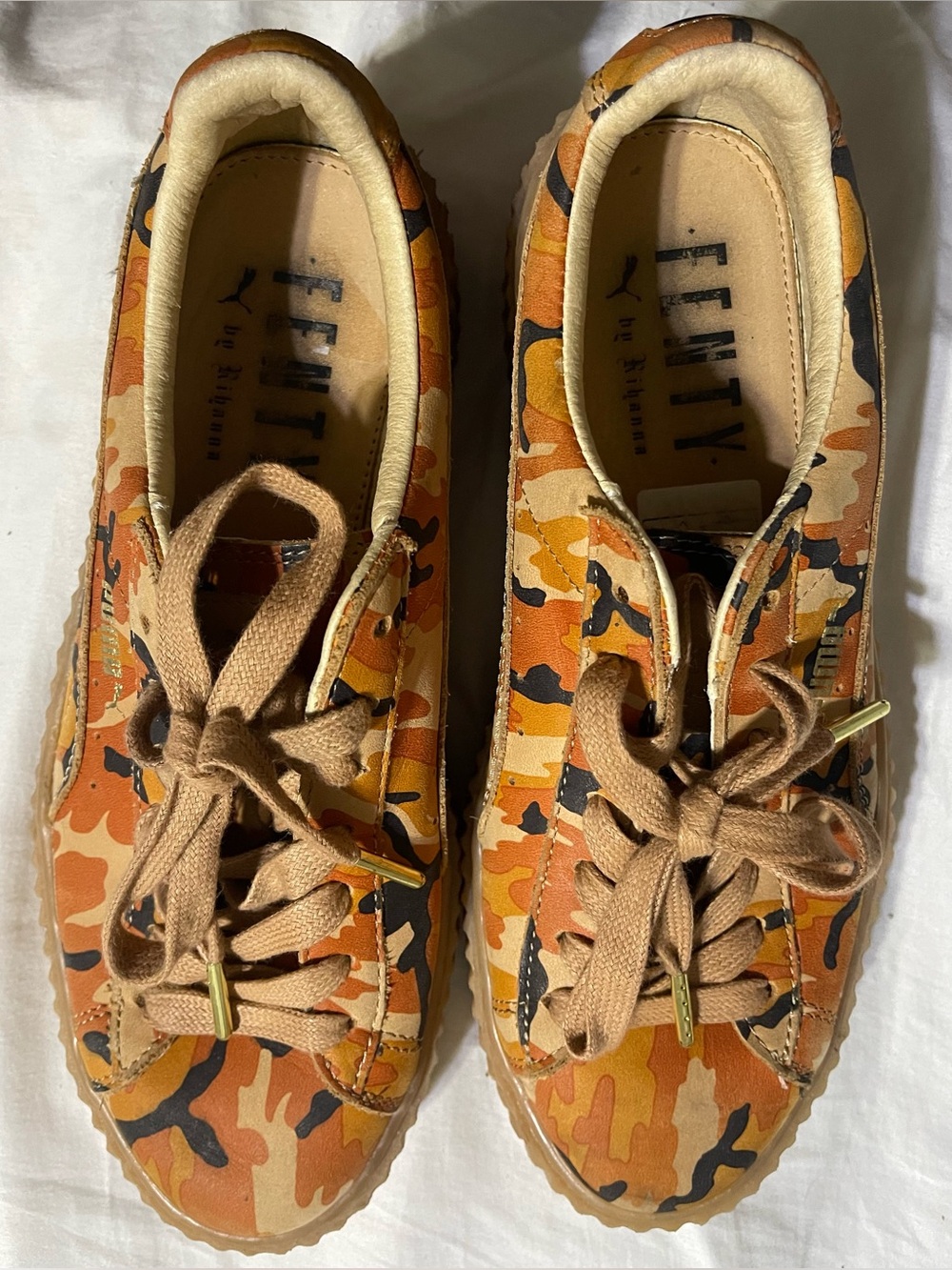 Puma x Fenty Rihanna Orange Camo Leather Platform Creepers Women’s 8.5